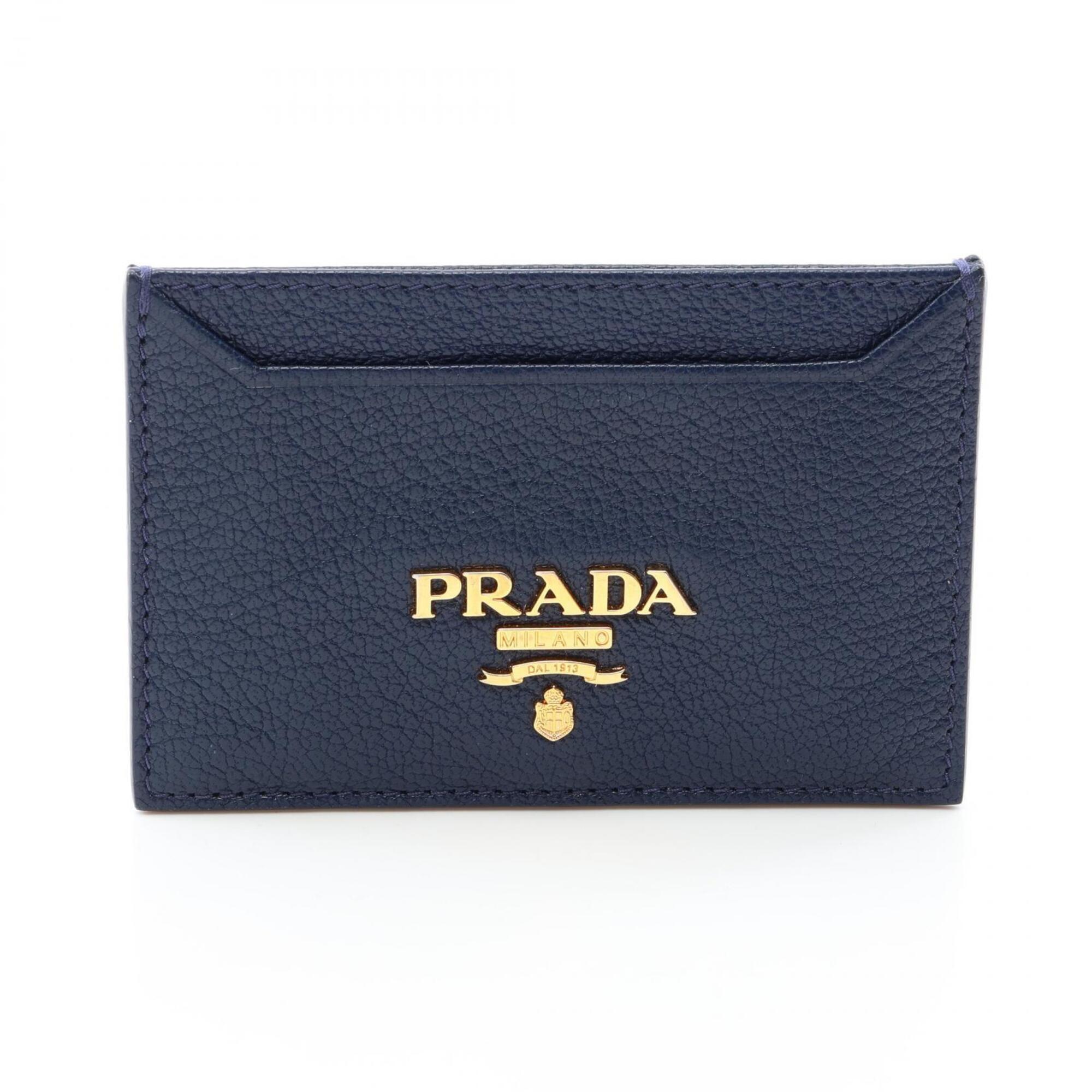 Prada Madras Pass Case/Business Card Holder/Card Case, Leather, Women's, Navy...
